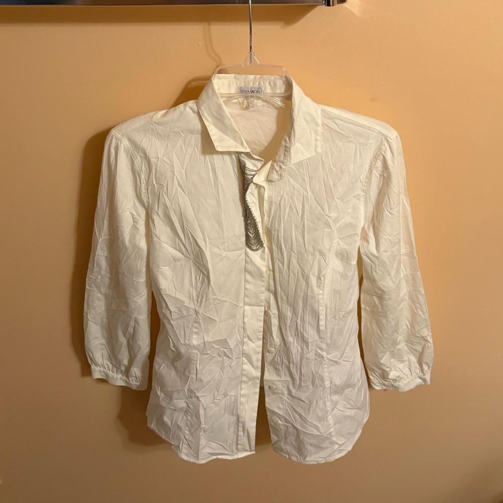 LAST CHANCE | Rivamonti white metallic chain detail button up shirt